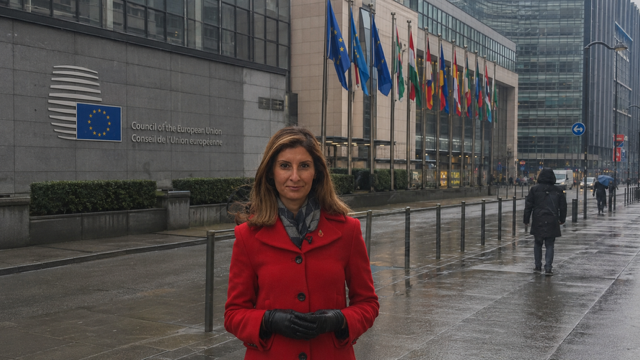 Maryam Behmard outside the Council of the European Union in Brussels